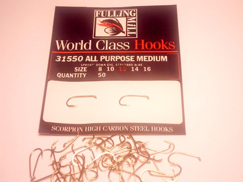 ALL PURPOSE MEDIUM TROUT HOOKS CODE 31550 FROM FULLINGMILL 50 PER PACKET