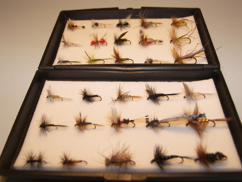 30 DRY Single Tout Flies in a free Plastic Fly Box ideal XMAS Gift from FLYMAKERS