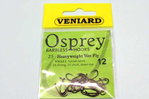BARBLESS HEAVYWEIGHT WET FLY TROUT FLY HOOKS CODE VH221 FROM OSPREY 25 PER PACKET